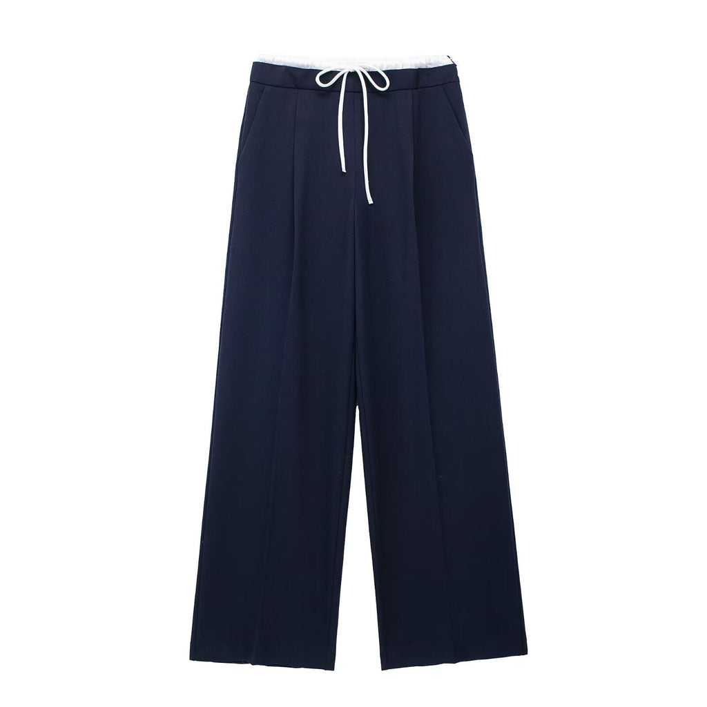 Spring Casual Double Layer Waist Wide Leg Pants