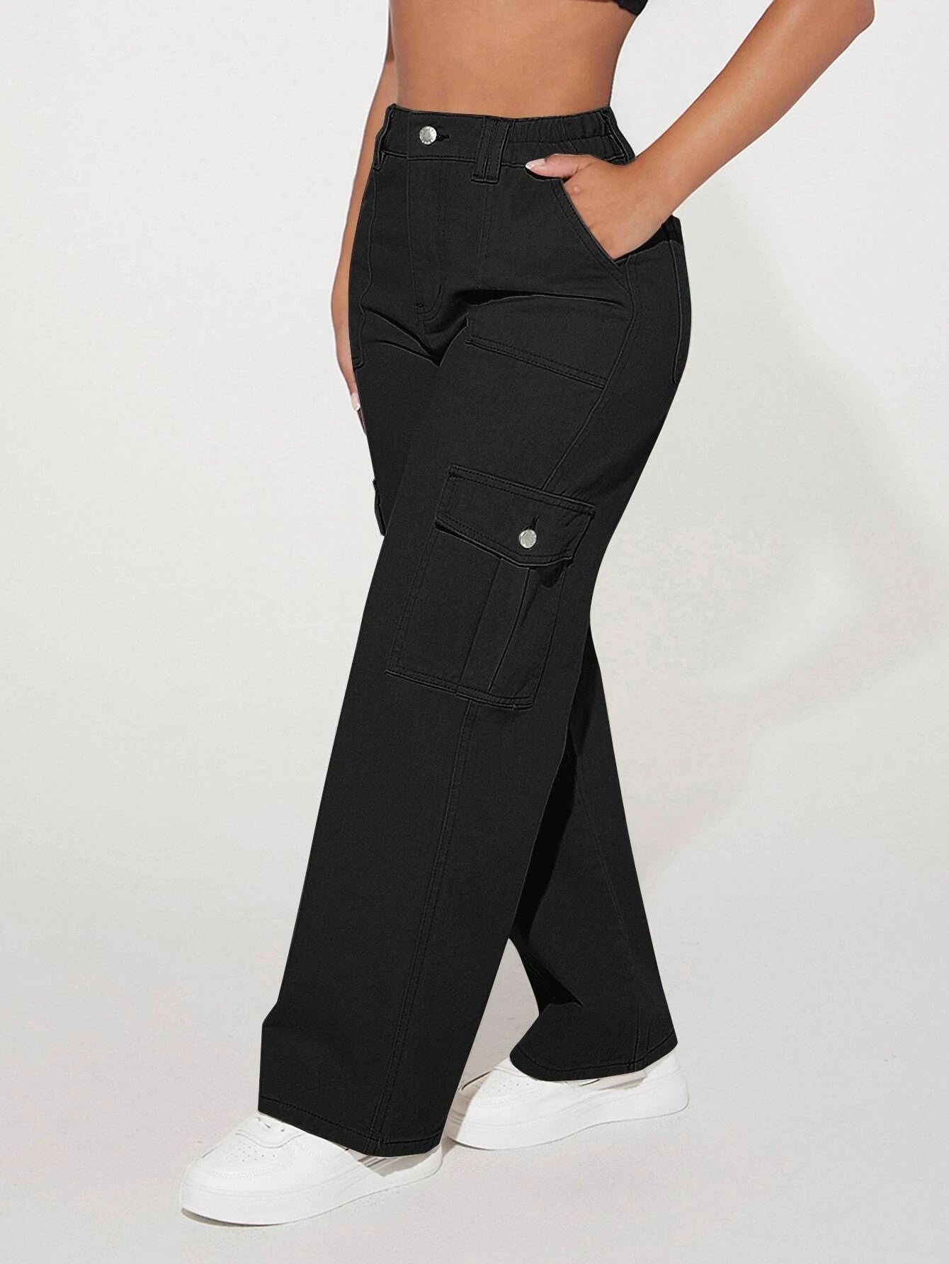 Summer Casual Pants Women Button High Waist Wide Leg Overalls Women Trousers