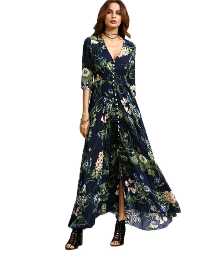 Bohemian Vintage Print Maxi Dress