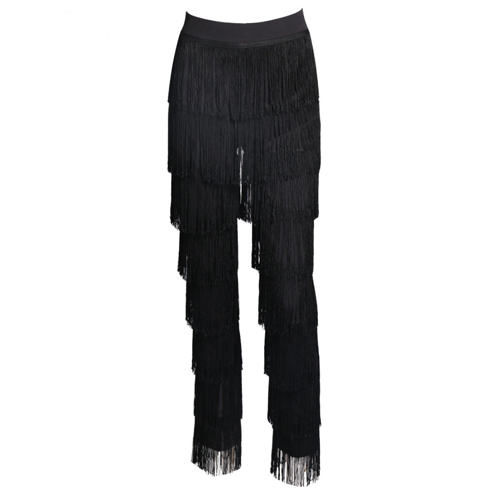 Women Clothing Hip Sexy Slim Tassel Straight Leg Trousers