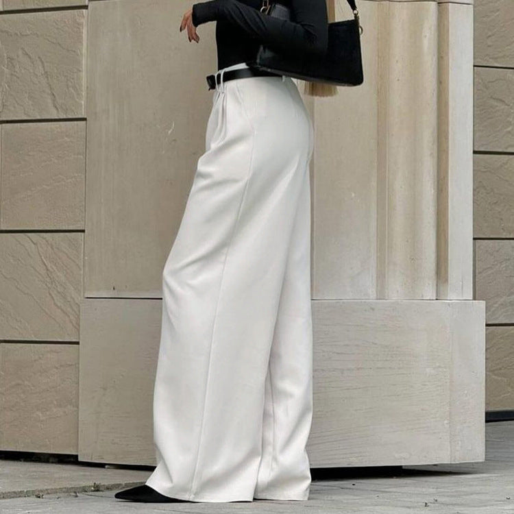 Solid Color Office High Waist Loose Wide Leg Pants Women Wild Casual Trousers