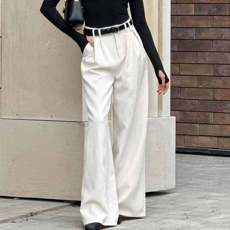 Solid Color Office High Waist Loose Wide Leg Pants Women Wild Casual Trousers