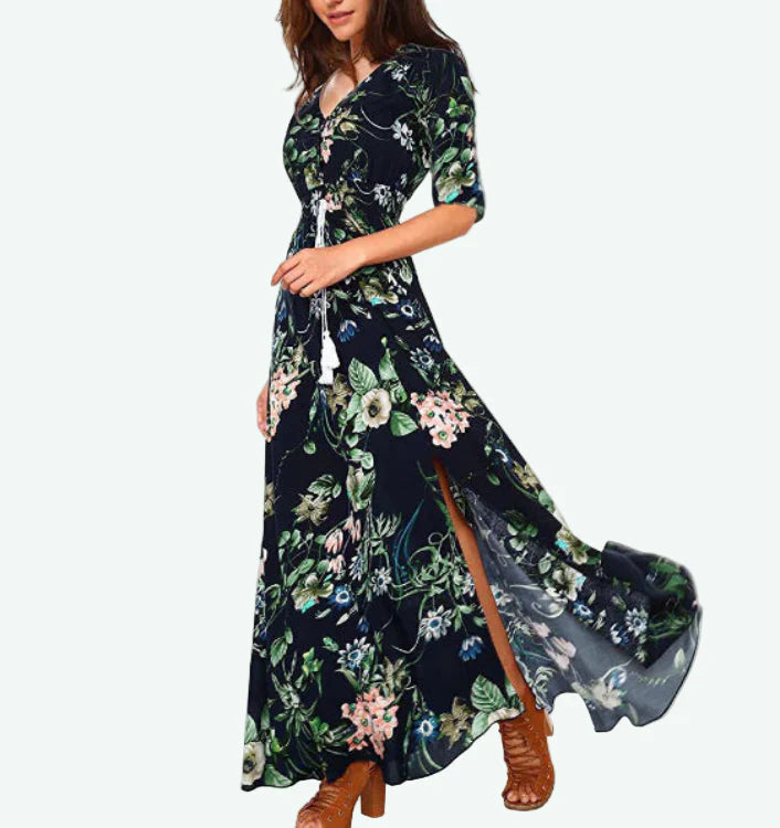 Bohemian Vintage Print Maxi Dress